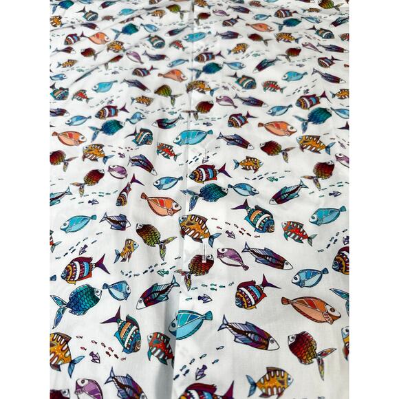 Bugatchi Classic Fit White Button-Up Shirt, Colorful Tropical Fish Print, Size M - Picture 5 of 7